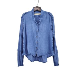Cynthia Ashby Women's Gauze Asymmetrical Lagenlook Button Front Shirt - M